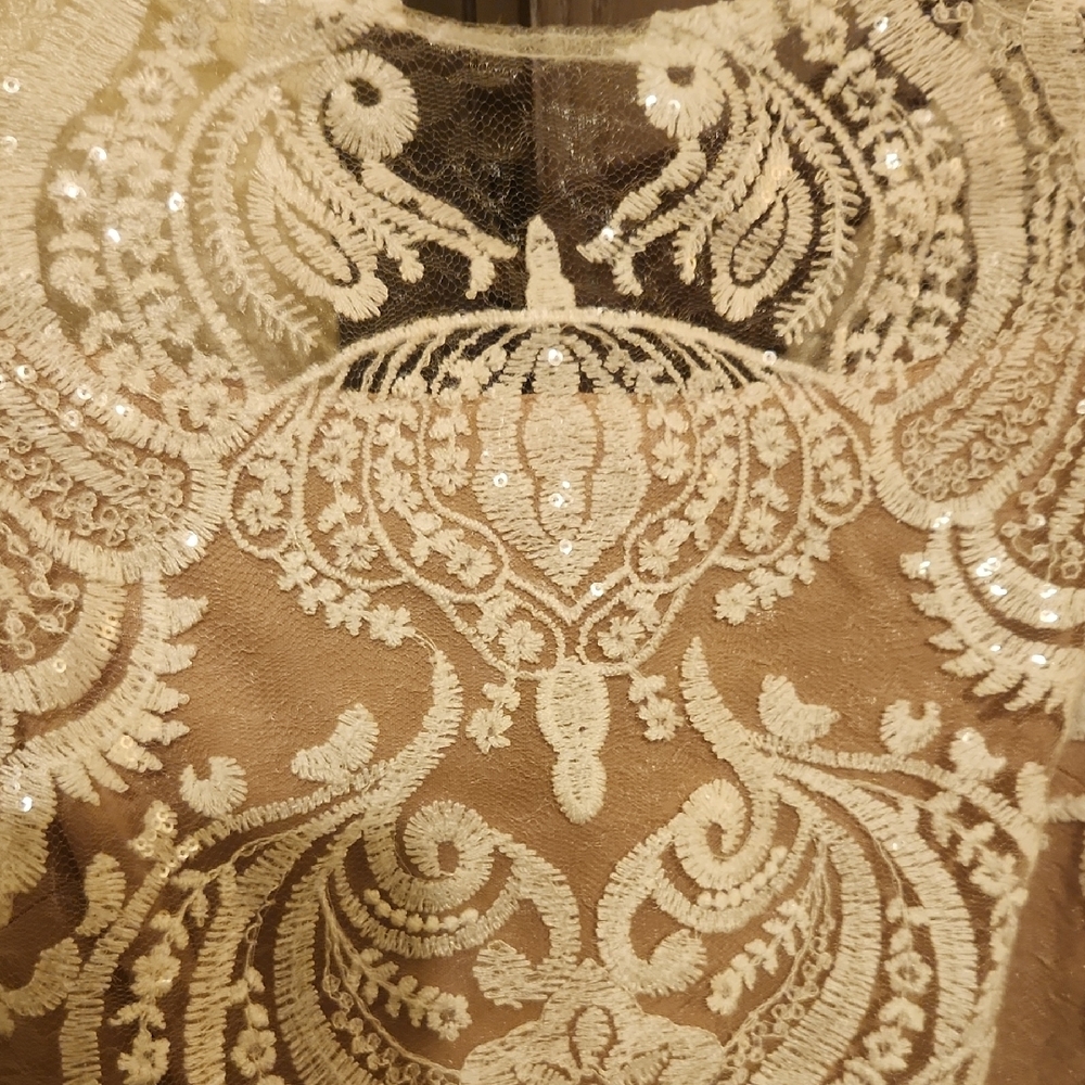 Roz & Ali Cream Lace Sheath Dress with Cap Sleeves - Picture 4 of 5